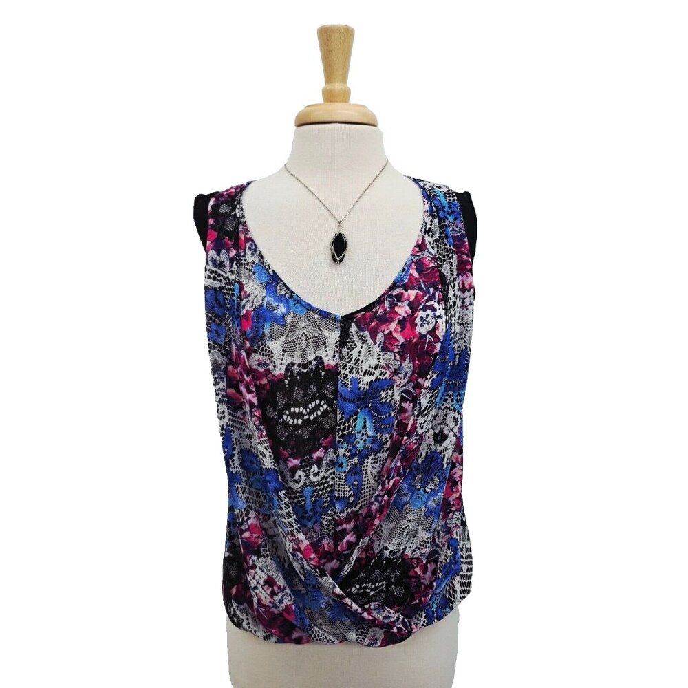Nicole by Nicole‎ Miller Draped Front Floral Print Sleeveless Top Womens Size S